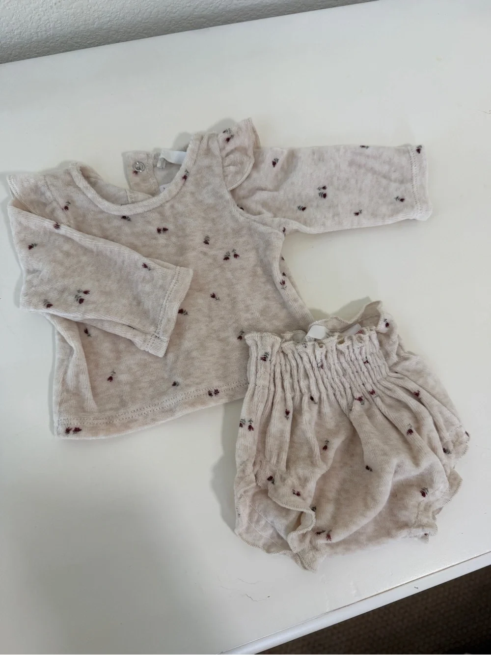 Zara Cream Floral Diaper Cover & Top Set